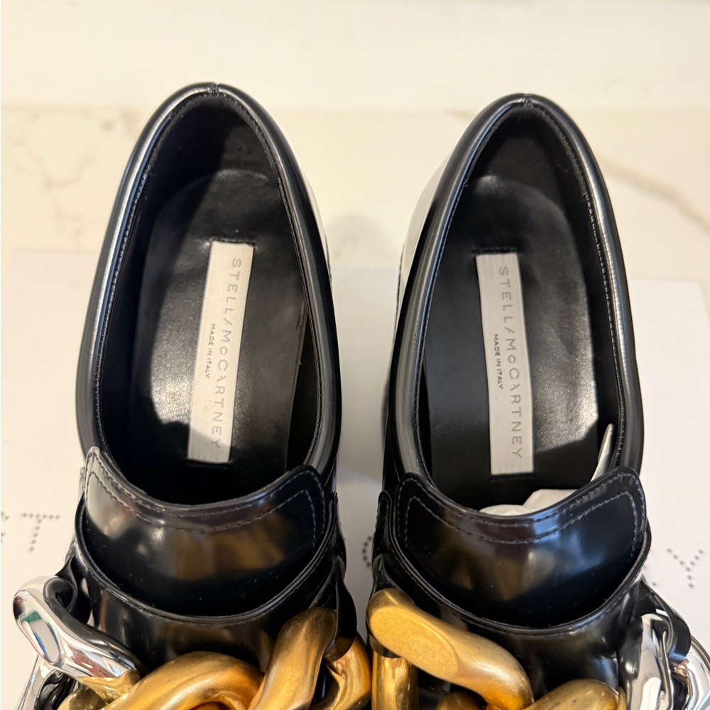 Black Platform Loafers with Gold and Silver Chain Detail BRAND NEW - Picture 2 of 7